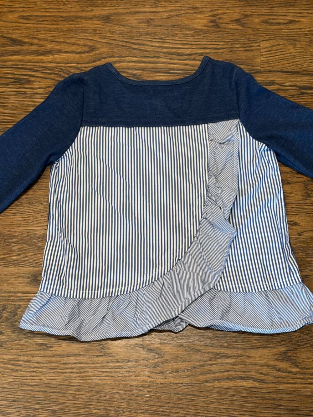 Vineyard Vines Girls Mixed Media Peplum Top Navy Blue Stripe Size S 7-8